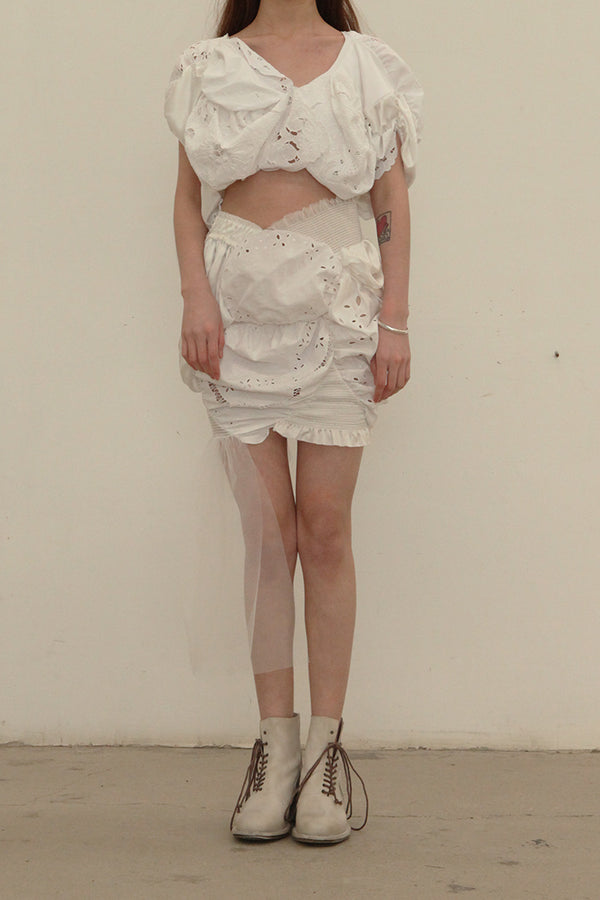 CAROLINE HU twisted silk lace mini skirt ss21ss02